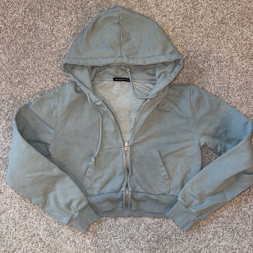Brandy Melville Light Gray Zip-Up Hoodie